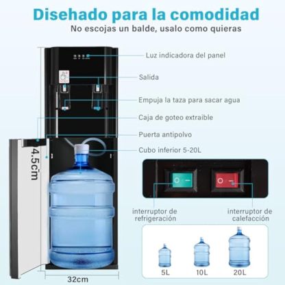 Ykioea Dispensador de Agua con Garrafón Oculto, Dispensador de Agua Fria y Caliente, Enfriador de Agua, Bloqueo de Seguridad, para Hogar Oficina, Dormitorios
