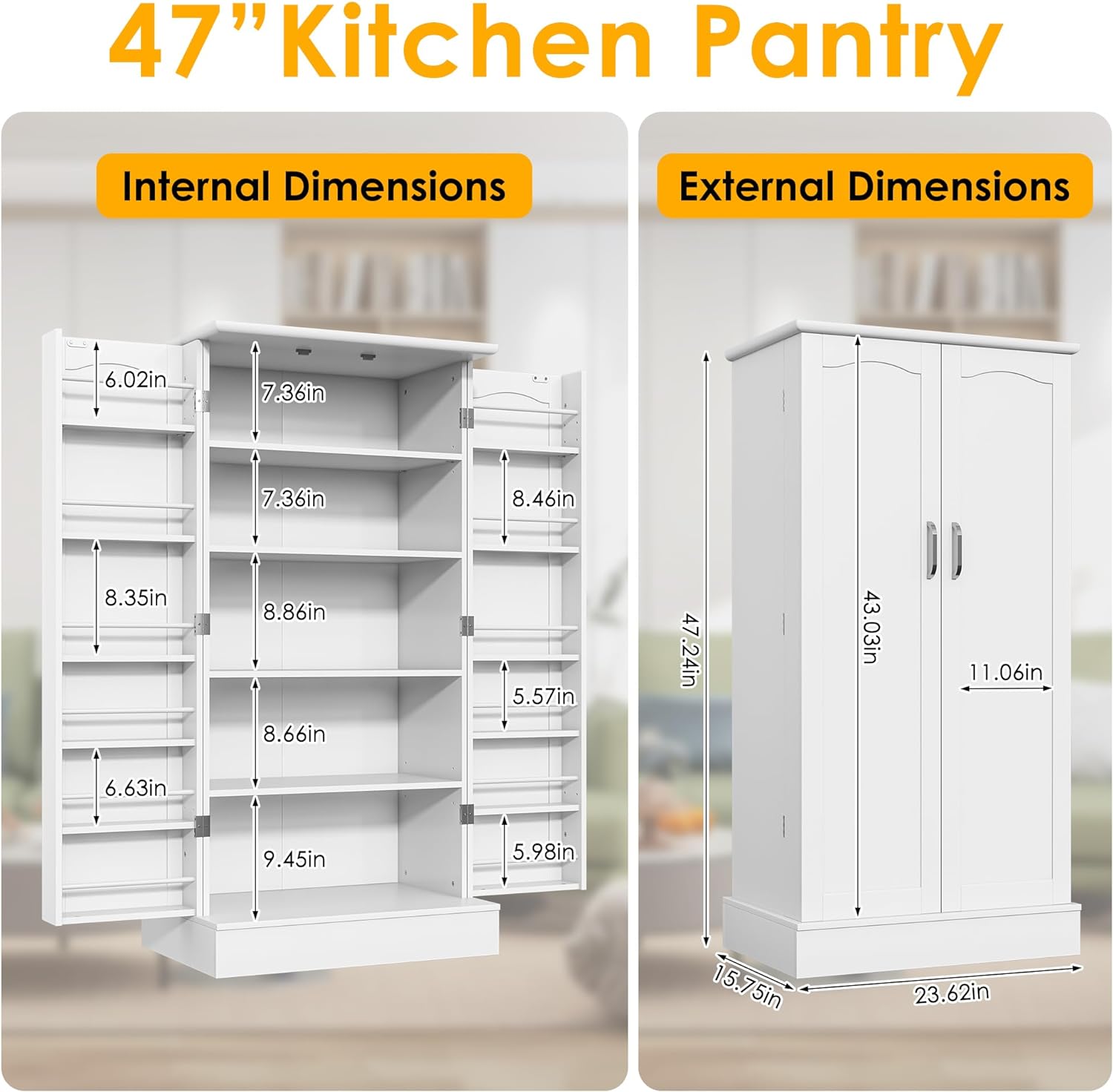 kepptory - clóset de despensa de 47 pulgadas, clóset de almacenamiento de despensa de cocina con puertas y estantes ajustables, aparador no empotrado café para sala de estar y comedor, resistente y