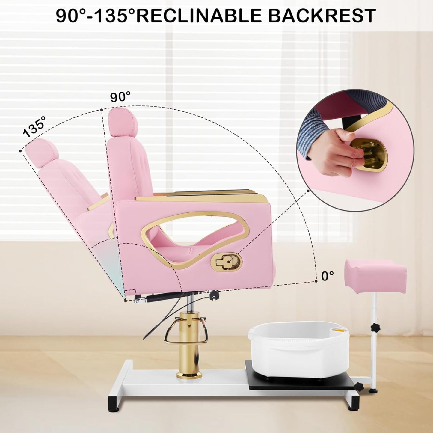 Hicomony - Silla de pedicura de spa rosa sin fontanería para tecnología de uñas, taburete de pedicura rodante, rotación de 360 °, unidad portátil de estación de pedicura de belleza, spa, sala de estar