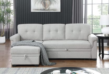 Lilola Home Lucca - Sofá seccional Reversible de Lino Gris Claro con diván de Almacenamiento