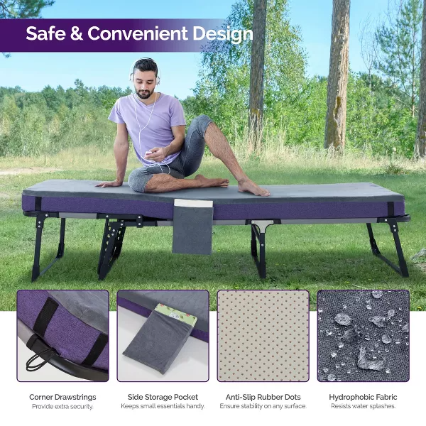 Sersper Colchón de exterior de 4 pulgadas con bolsillo lateral,Impermeable,Portátil,Plegable