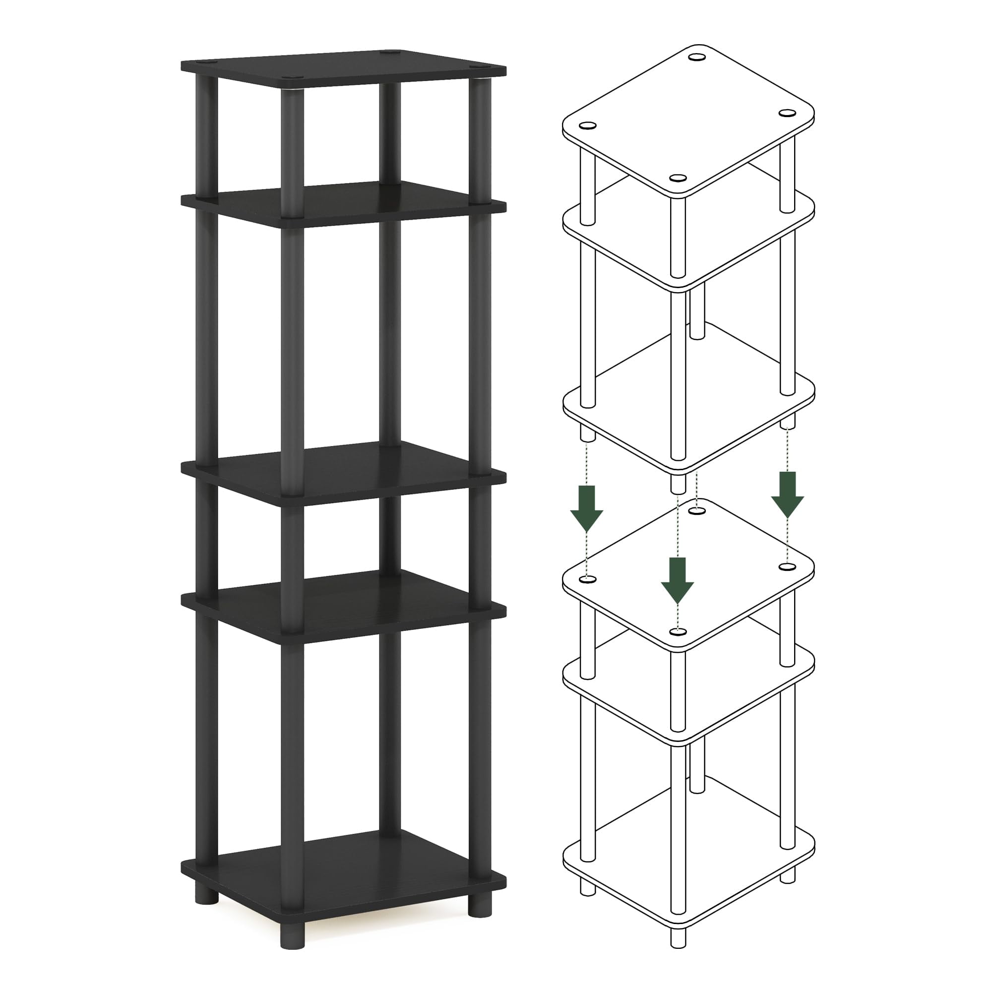 Mesa auxiliar Furinno Just de 3 niveles Turn-N-Tube, paquete de 2 unidades, americano/negra