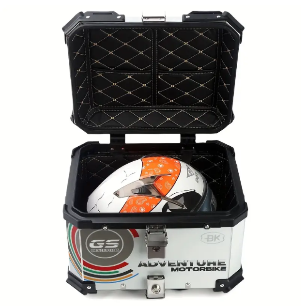 45L Motorcycle Top Box Tail Box, Aluminum Motorcycle Luggage Box, With Safety Lock, Suitable For Storing Helmets And Large Luggage