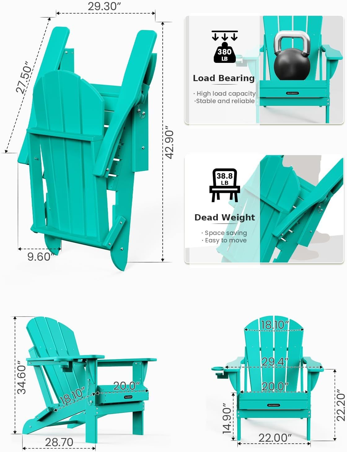 MUCHENGHY Sillas plegables Adirondack, sillas de patio, sillas para hogueras, sillas de exterior, sillas Adirondack de plástico, sillas de césped resistentes a la intemperie con portavasos para terraza, patio trasero, jardín (negro)