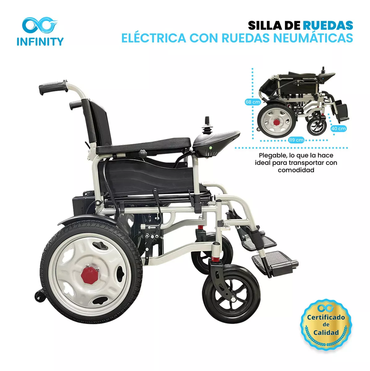 Silla De Ruedas Eléctrica Todo Terreno Neumática Infinity, Plegable, Color Negro, Ambidiestra