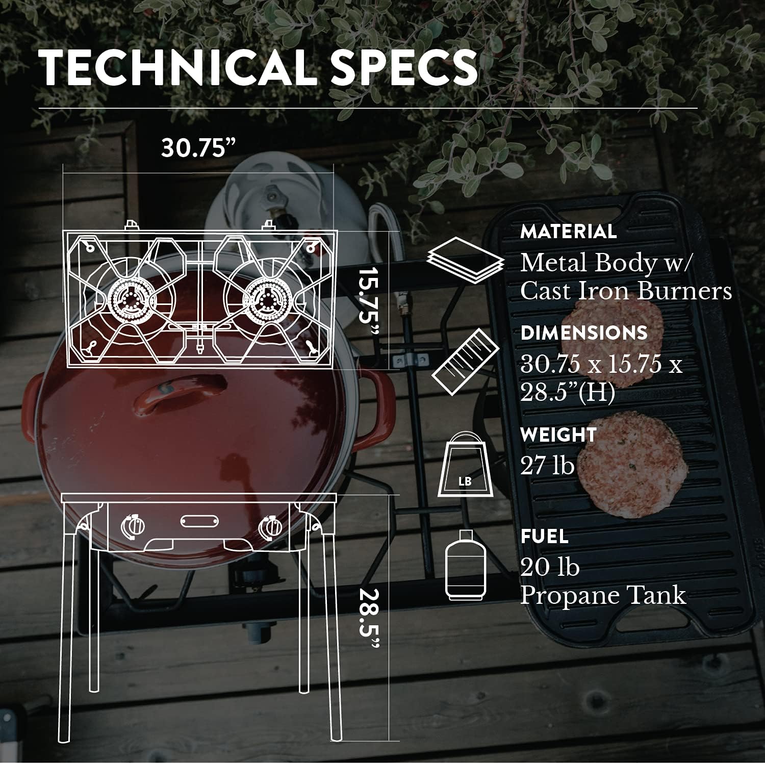 Gas One Propane Double Burner Two Burner Camp Stove Outdoor High Pressure Propane 2 Burner Adjustable PSI Regulator and 4ft Steel Braided Hose With Removable Legs