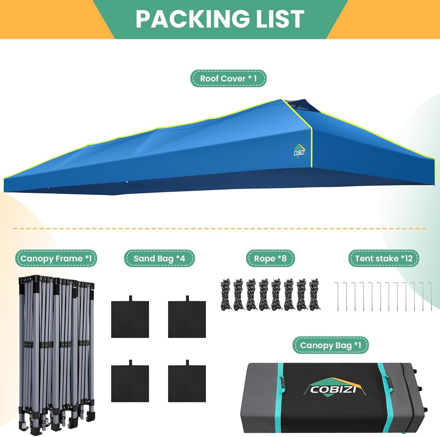COBIZI - Tienda de campaña desplegable de 10 x 20 Pulgadas, Tienda de campaña instantánea Comercial para Bodas, Fiestas con 3 Altura Ajustable, toldo Ez Up para Exteriores, Impermeable, UPF50+ con