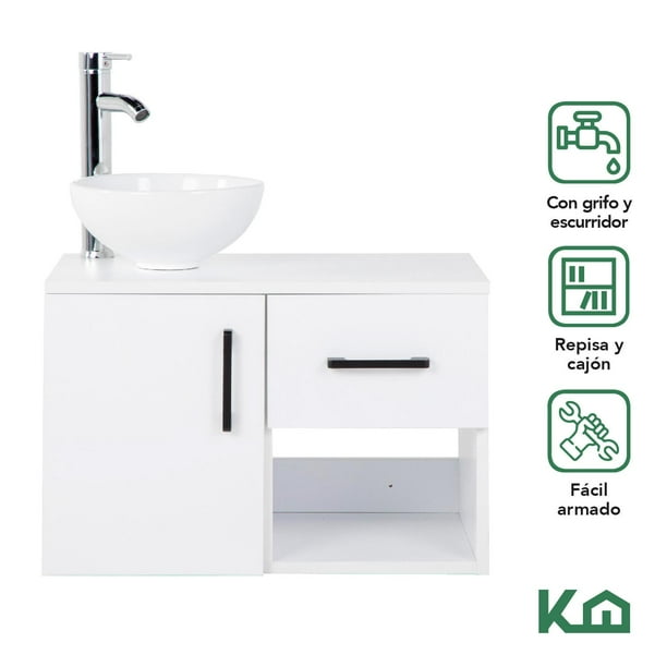 Mueble Kit Para Baño Gabinete Organizador Lavamano Monomando blanco