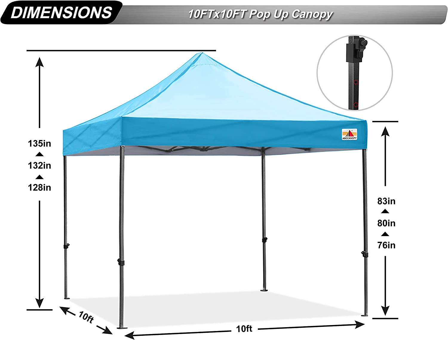 ABCCANOPY Kingkong-Series - Juego de Dosel instantáneo Comercial de 10 x 10 pies (Incluye Bolsa de Transporte de 30 Colores), Azul (Sky Blue)