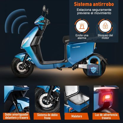 HONEYWHALE i009 Moto Bicicleta Electrica para Adultos, Scooter Inteligente con Batería de Litio Extraíble de 24AH, 800W Motor, Velocidad Máxima 50KM/H, Autonomía 70KM, Sistema Antirrobo
