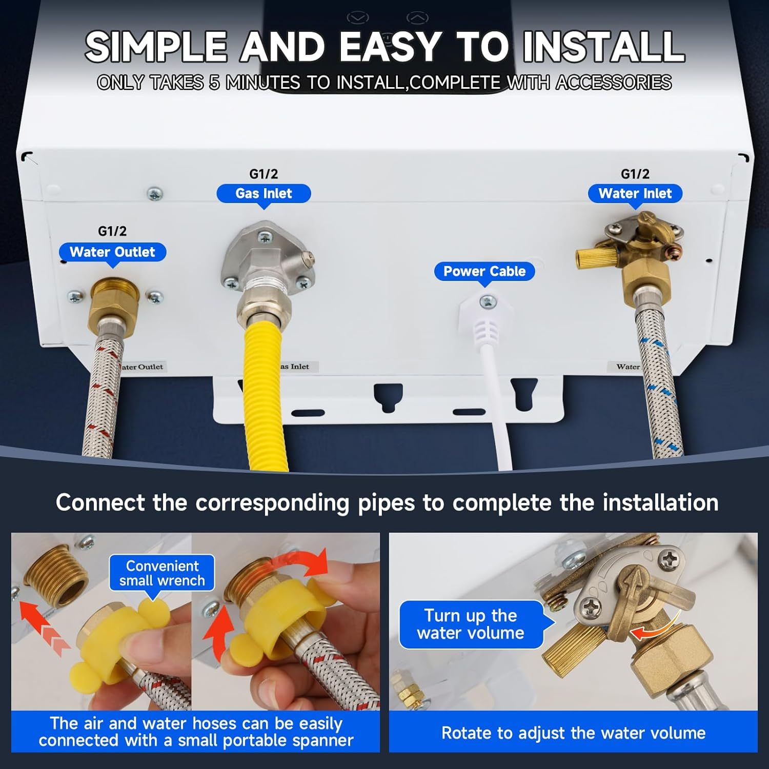 Calentador de agua sin tanque, propano, 4.21 GPM 16 L para interiores, calentador de agua de propano constante, calentador de agua de gas propano caliente instantáneo con visualización digital