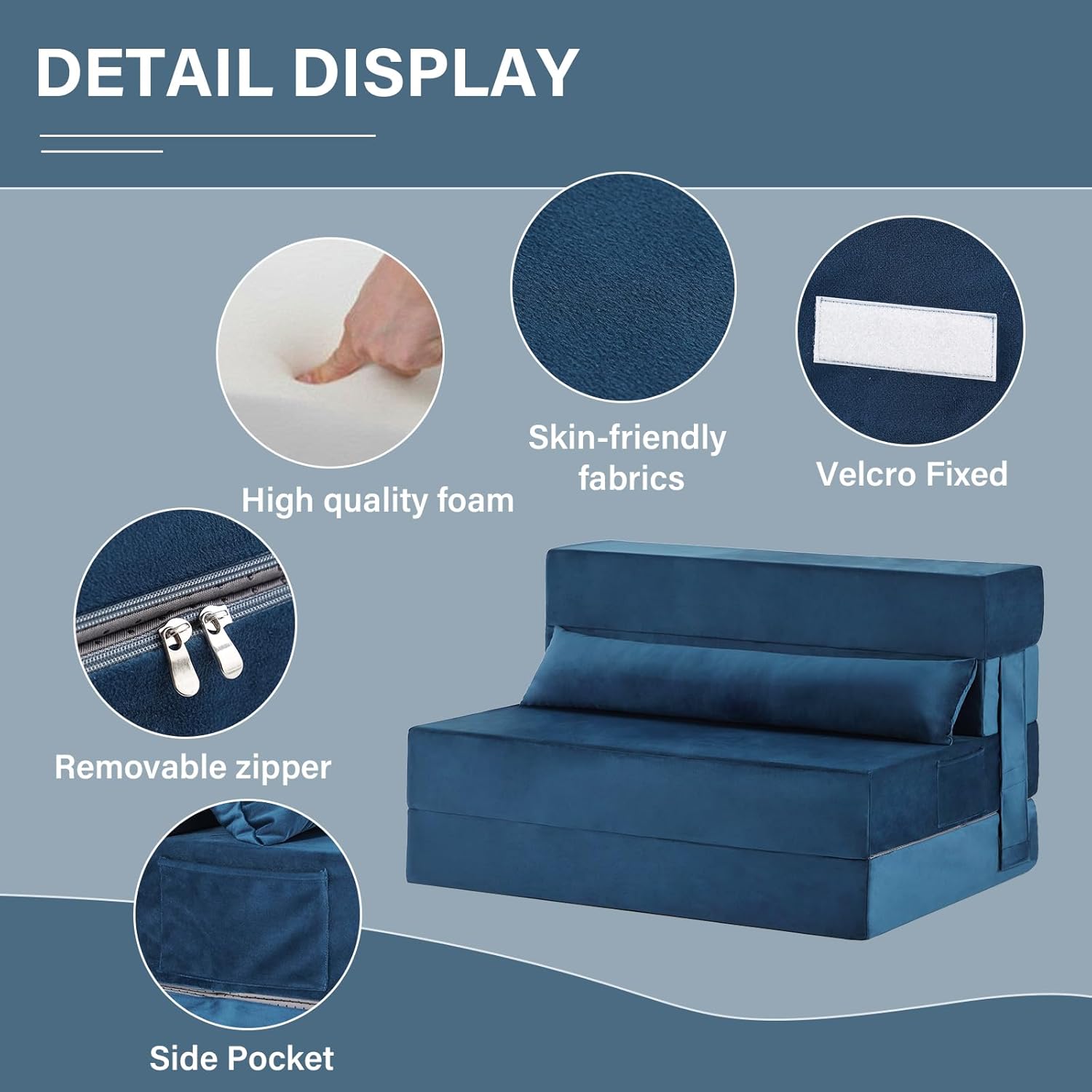 Tiita - Sillón de futón, tamaño individual, sofá cama plegable con almohada, colchón de piso y futón para sala de estar, recámara, uso de invitados, departamento
