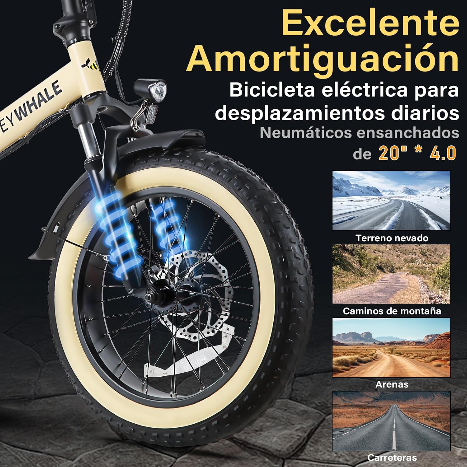 HONEYWHALE F6 Bicicleta Eléctrica Plegable para Adultos, Bicicleta de montaña de 7 velocidades, Máxima del Motor 790W, Velocidad Máxima 40KM/H, Batería Extraíble (48V, 10.4AH), Autonomía 45KM