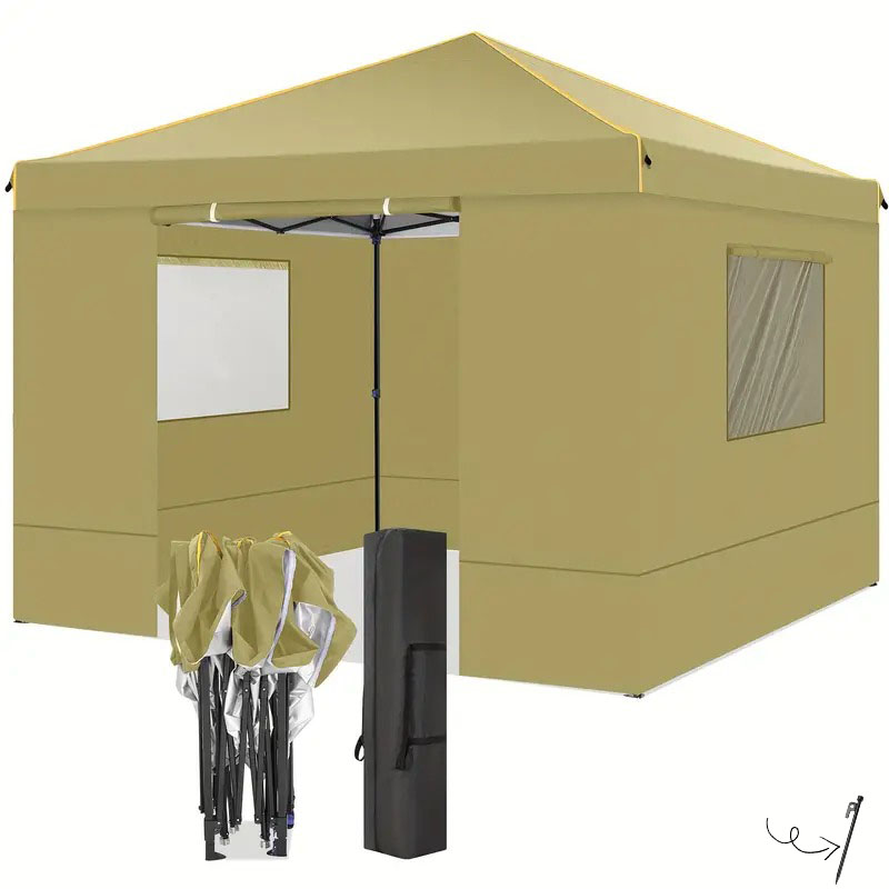 Gazebo con toldo emergente de tela Oxford impermeable portátil de 10x10 con ventanas de malla - Fácil de instalar, 4 estacas y cuerda - Adecuado para 8 personas, normalmente impermeable, soportes de aleación, cierre de cremallera