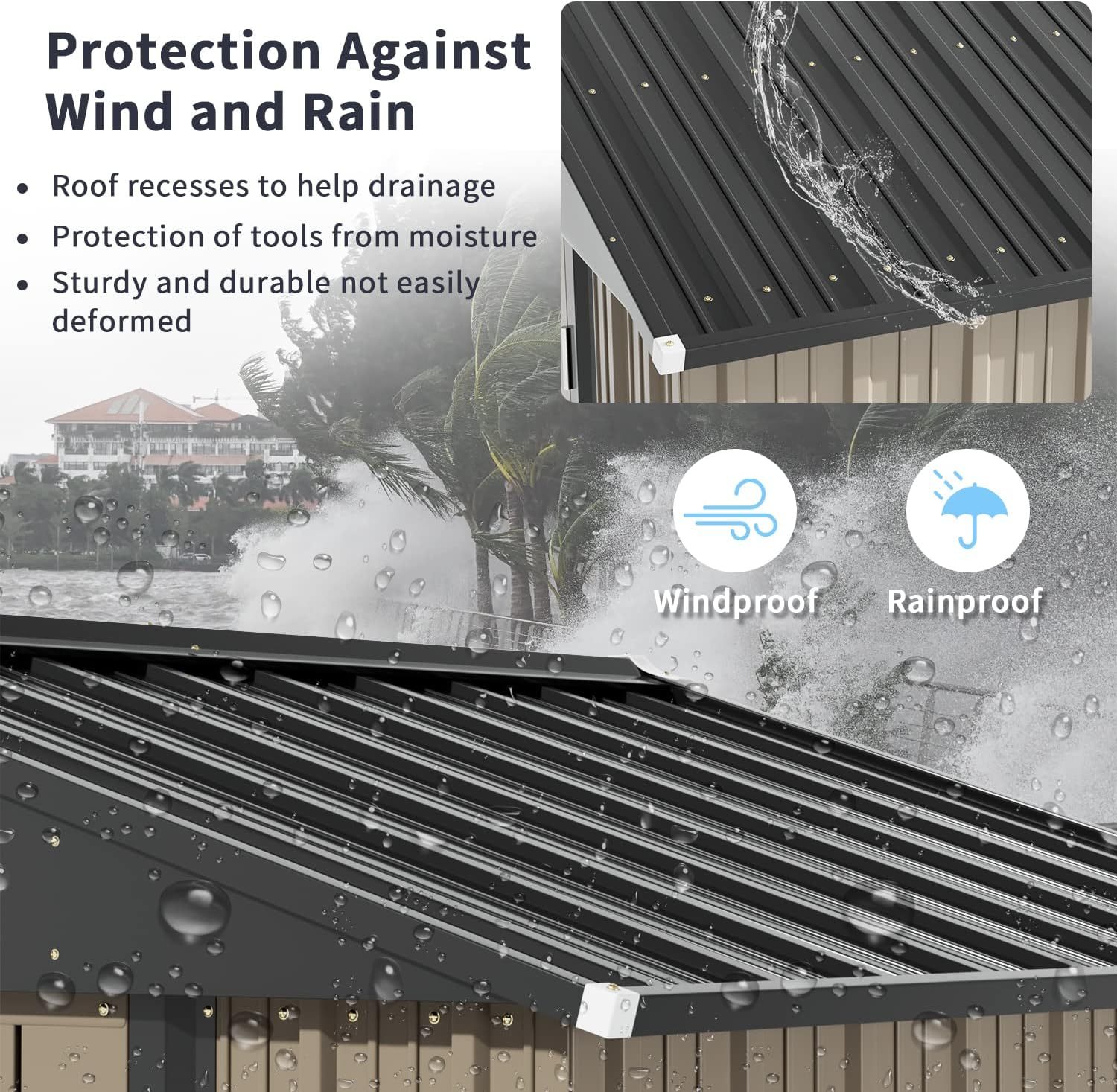 Greesum - Cobertizo de almacenamiento de metal para exteriores, 5 pies x 3 pies, herramienta de acero para cobertizo de almacenamiento con puerta y cerradura, para patio trasero, jardín, patio, césped (5 x 3 pulgadas), color café