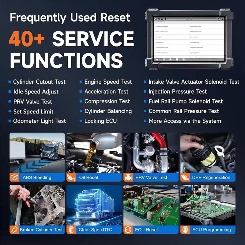10'' Heavy Duty Truck Scanner Bidirectional Diesel Tool with DPF, ECU Coding, 40+ Resets for Cummins, Detroit, Caterpillar, Volvo, Paccar