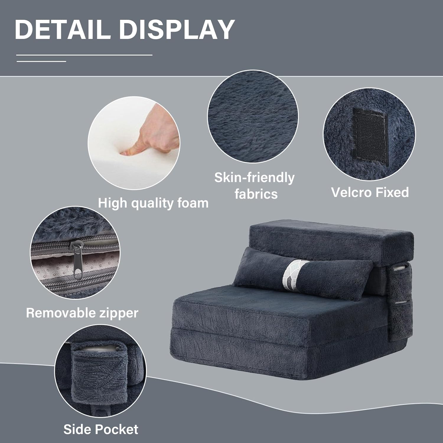 Tiita - Sillón de futón, tamaño individual, sofá cama plegable con almohada, colchón de piso y futón para sala de estar, recámara, uso de invitados, departamento
