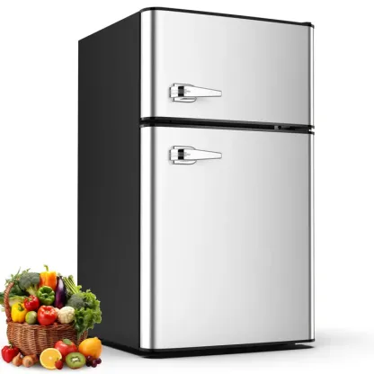 R.W.FLAME Puerta doble 3.2 Cu. Pie. Frigorífico compacto Mini frigorífico con congelador