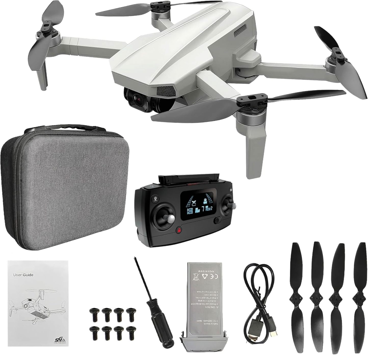 Binden - Drone Profesional B19 EIS, Cámara 2K, Sensor de Flujo Óptico, GPS, Barómetro, Quadcopter con Control Remoto, Funciones Inteligentes, 21 minutos de Vuelo - Gris Claro