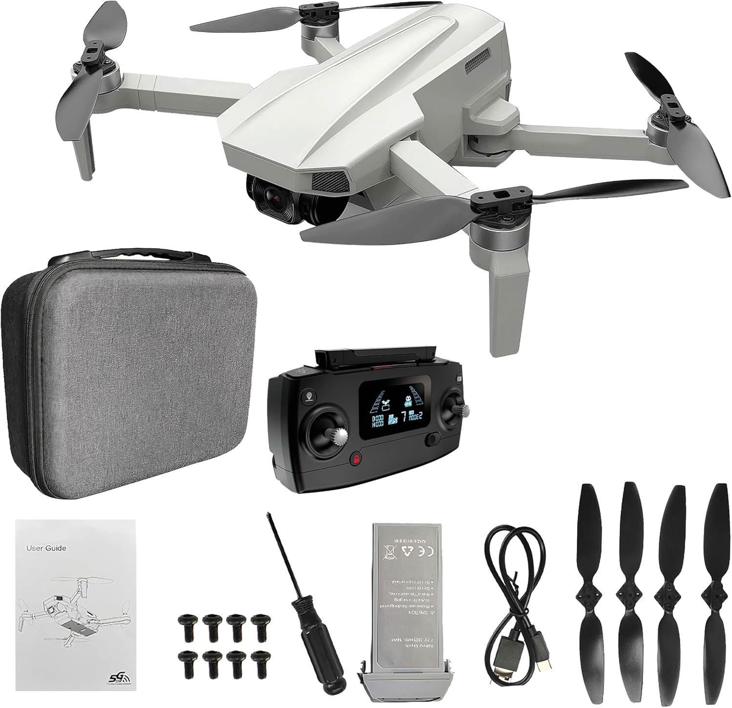 Binden - Drone Profesional B19 EIS, Cámara 2K, Sensor de Flujo Óptico, GPS, Barómetro, Quadcopter con Control Remoto, Funciones Inteligentes, 21 minutos de Vuelo - Gris Claro