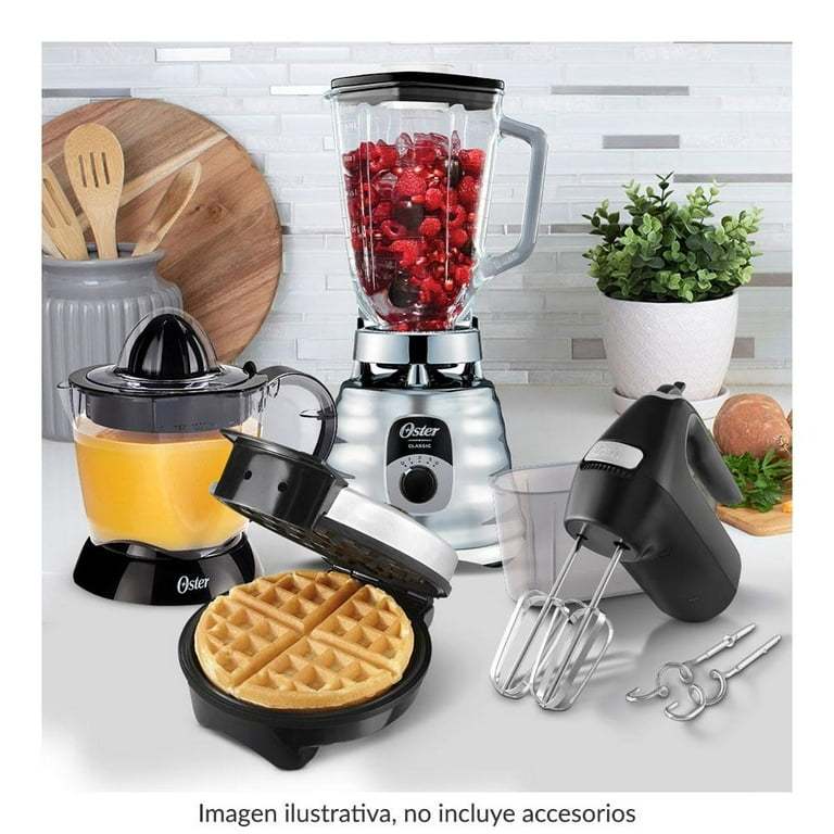 Combo Oster 5 Elementos licuadora, Cafetera, batidora, wafflera y exprimidor de jugos Negro con Plata