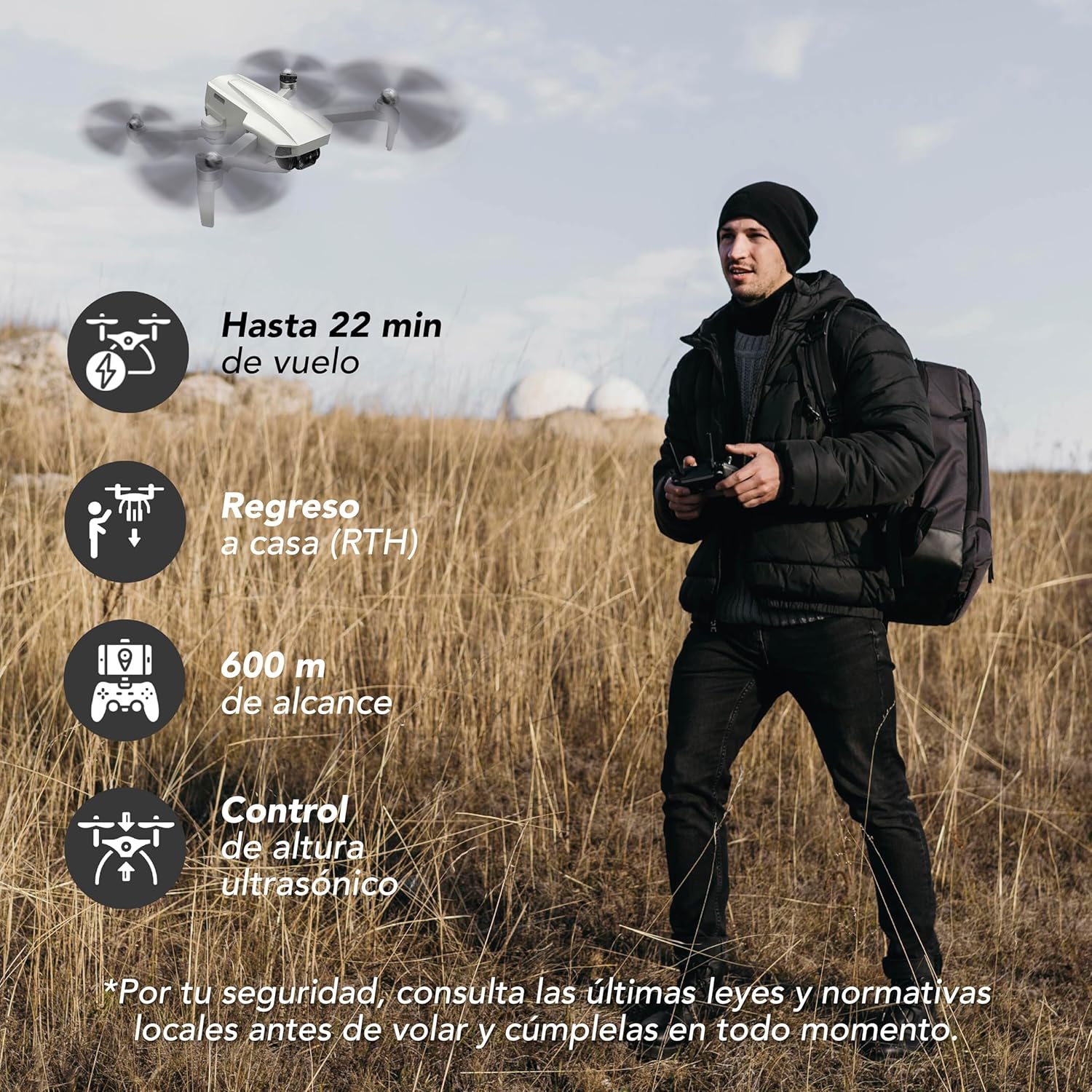 Binden - Drone Profesional B19 EIS, Cámara 2K, Sensor de Flujo Óptico, GPS, Barómetro, Quadcopter con Control Remoto, Funciones Inteligentes, 21 minutos de Vuelo - Gris Claro