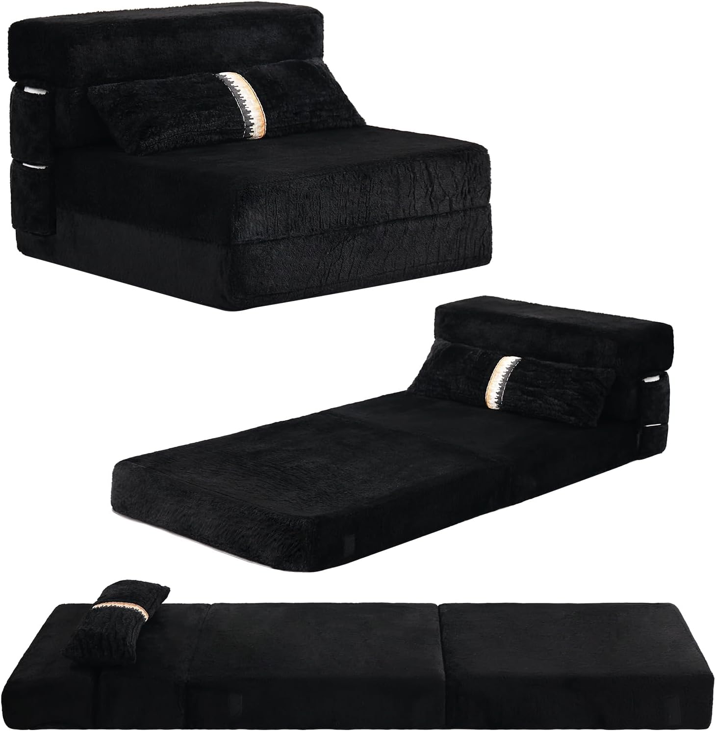 Tiita - Sillón de futón, tamaño individual, sofá cama plegable con almohada, colchón de piso y futón para sala de estar, recámara, uso de invitados, departamento