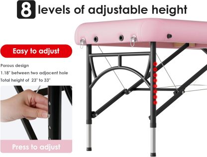 CLORIS - Mesa de masaje profesional de 84 pulgadas, portátil, 2 plegables, ligera, para spa, cama de tatuaje, altura ajustable con bolsa de transporte y pierna de aluminio que soporta hasta 1000