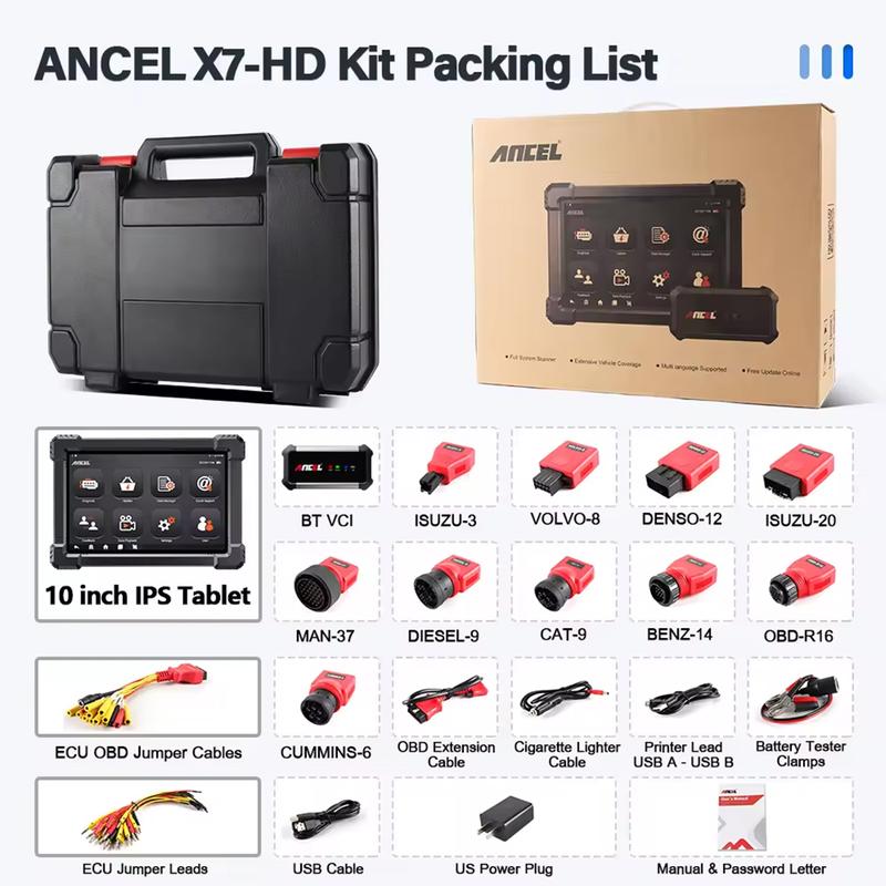 10'' Heavy Duty Truck Scanner Bidirectional Diesel Tool with DPF, ECU Coding, 40+ Resets for Cummins, Detroit, Caterpillar, Volvo, Paccar