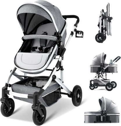 NOVANGUA Carriola para Bebé con Diseño de Amplia Vista, Llantas de Caucho a Prueba de Explosiones, Sistema de Amortiguadores Atenuantes, Asiento con Dirección Ajustable, Reclinable Multi Posición, Toldo Protector Solar, Ventana de Ventilación, Estructura