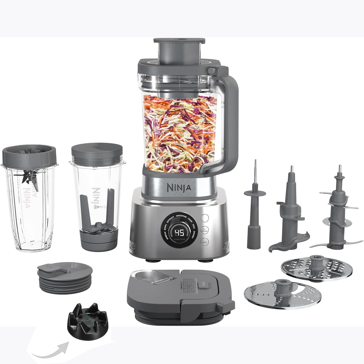 Ninja SS401 Foodi Power Blender Ultimate System with 72 oz Blending & Food Processing Pitcher, XL Smoothie Bowl Maker and Nutrient Extractor* & 7 Functions, Silver (Renewed)