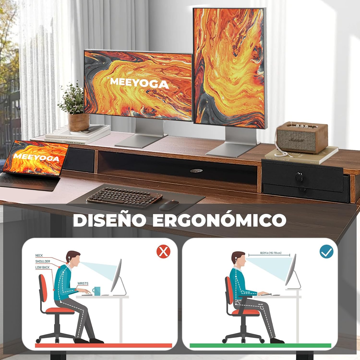 Meeyoga Escritorio Elevable Eléctrico - Mesa Vertical de 55 x 24 Pulgadas con Estante de Almacenamiento, Mesa Sentada con Paneles de Empalme, Estación de Trabajo Ergonómico Lifting Table