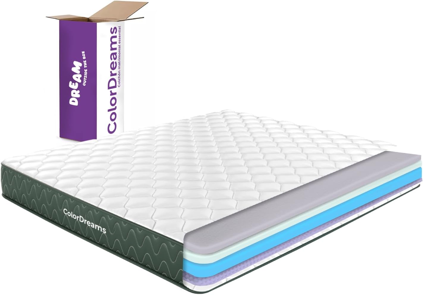 COLORDREAMS | Colchón en Caja Matrimonial Essential Memory Foam – 135x190x18 cm – 5 Capas De Espuma de Alta Densidad y Tela – Firmeza Media – Hipoalergénico