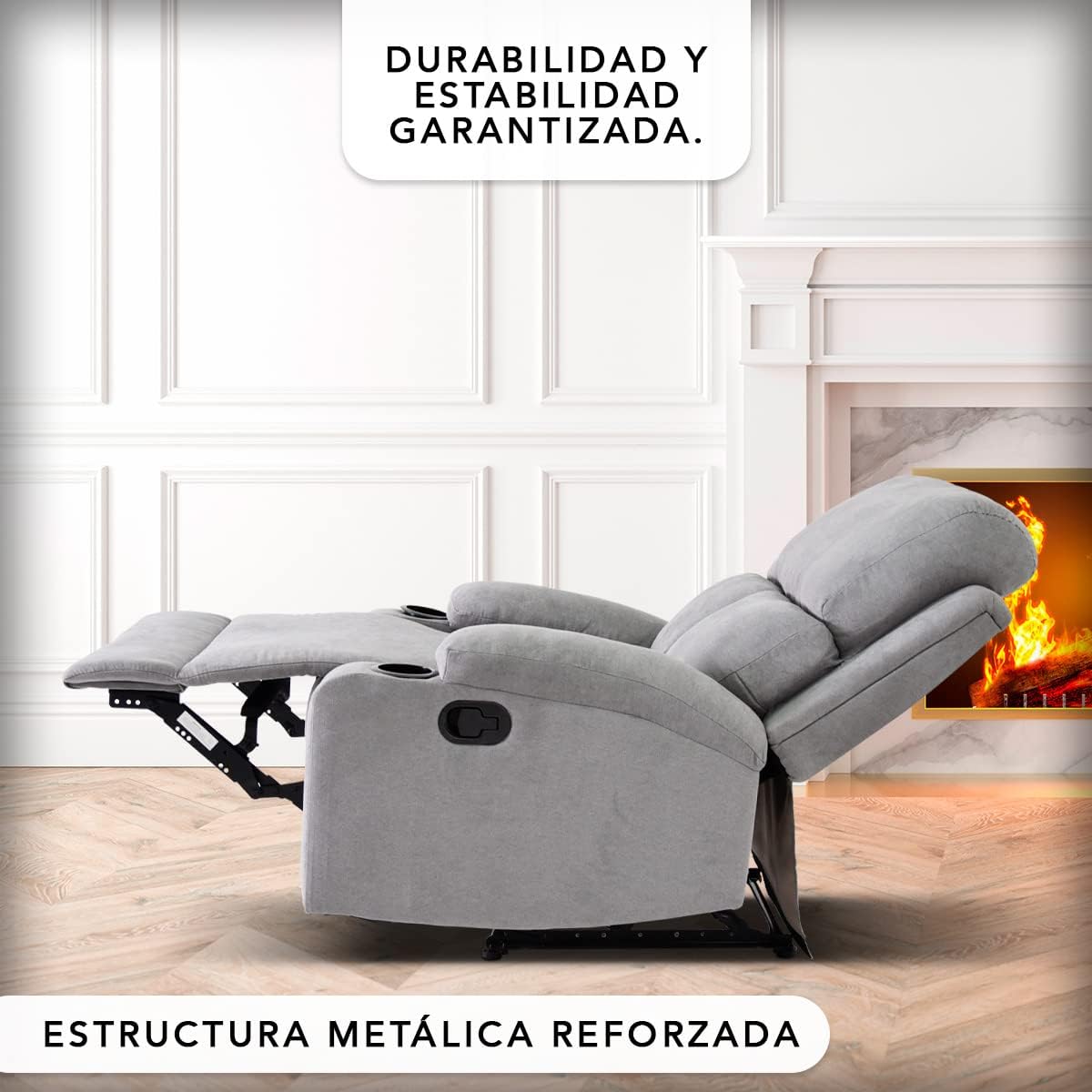 Sillon Reclinable para Adultos Individual - Brady - con Sistema Manual - Reposet de Tela - Varios Colores (Gris).