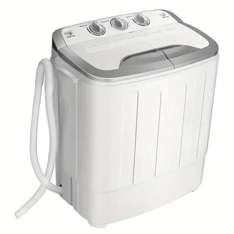 Costway Lavadora Portátil Semi-Automática de 13lbs con Doble Tambor - Diseño Compacto y Ahorra Espacio con Bomba de Drenaje Integrada, Acabado en Gris, Ideal para Cargas Pequeñas, Apartamentos y Camping - Fácil de Operar y Eficiente en Energía