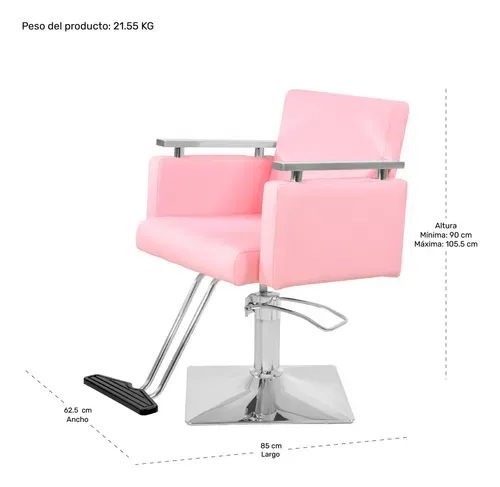 Sillon Silla Barberia Estetica Cuadrada 360° Moderna Color Rosa Tipo de respaldo Fijo Nanofort
