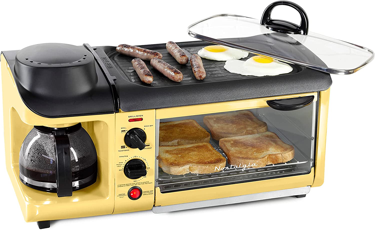 NOSTALGIA BST3RR Retro 3-in-1 Family Size Breakfast Station, Red