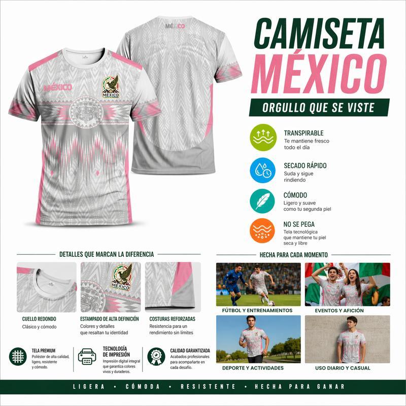 Camiseta deportiva de manga corta, edición limitada con estampado de motivos de aficionados al fútbol de estilo mexicano, modelo 2026, apta para entrenamiento al aire libre, unisex, tejido cómodo y transpirable, ideal para competiciones, entrenamiento y u