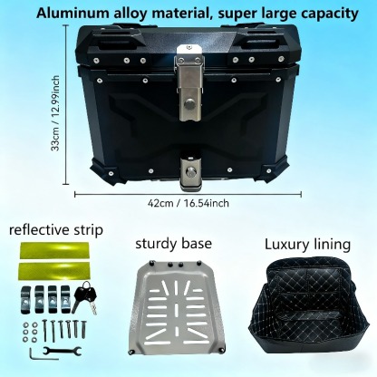 Maletero de motocicleta de gran capacidad de 65L en 3 colores, maleta trasera para motocicleta, baúl de viaje con cerradura de seguridad para almacenamiento de casco y equipaje, material de aleación de aluminio, almacenamiento para casco, caja de almacena