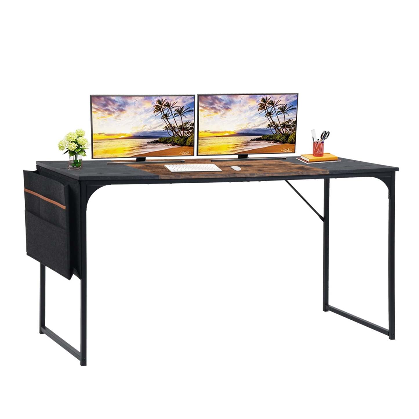 Escritorio Grande 140cm Color Madera con Negro,con Bolsa de Almacenami