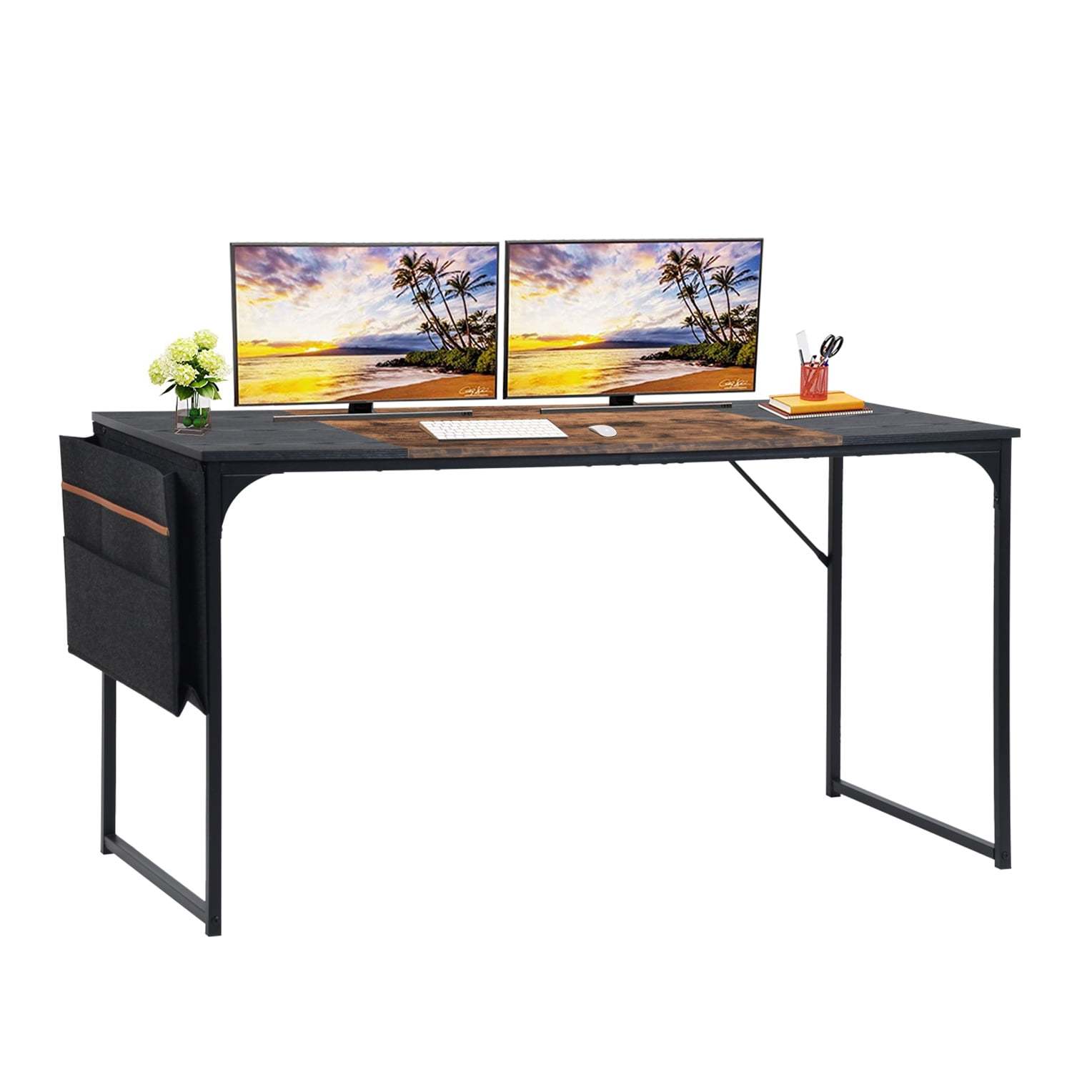 Escritorio Grande 140cm Color Madera con Negro,con Bolsa de Almacenami