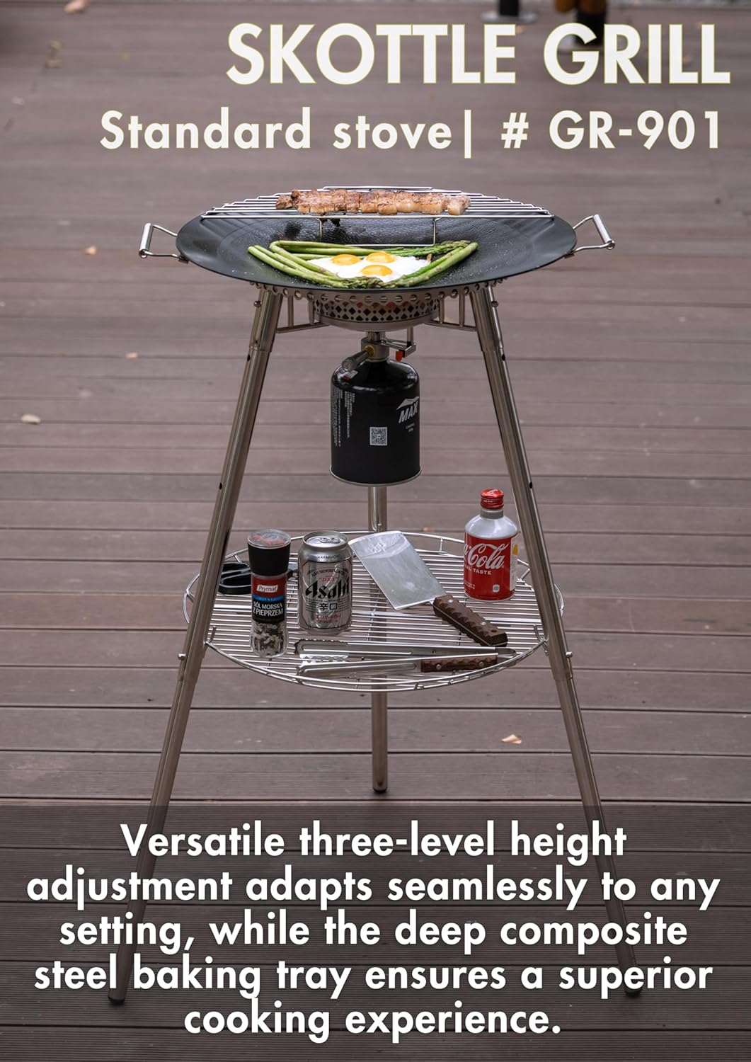 CAMPINGMOON GR-901 - Plancha para barbacoa de 18 pulgadas con válvula Lindal EN417 - Bote estándar para estufa de gas, soporte para quemadores de estufa de gas, soporte para parrilla de horno, kit de