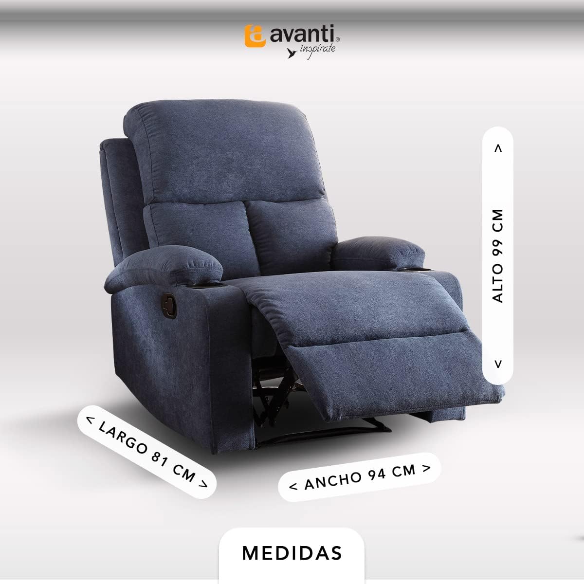 Sillon Reclinable para Adultos Individual - Brady - con Sistema Manual - Reposet de Tela - Varios Colores (Gris).