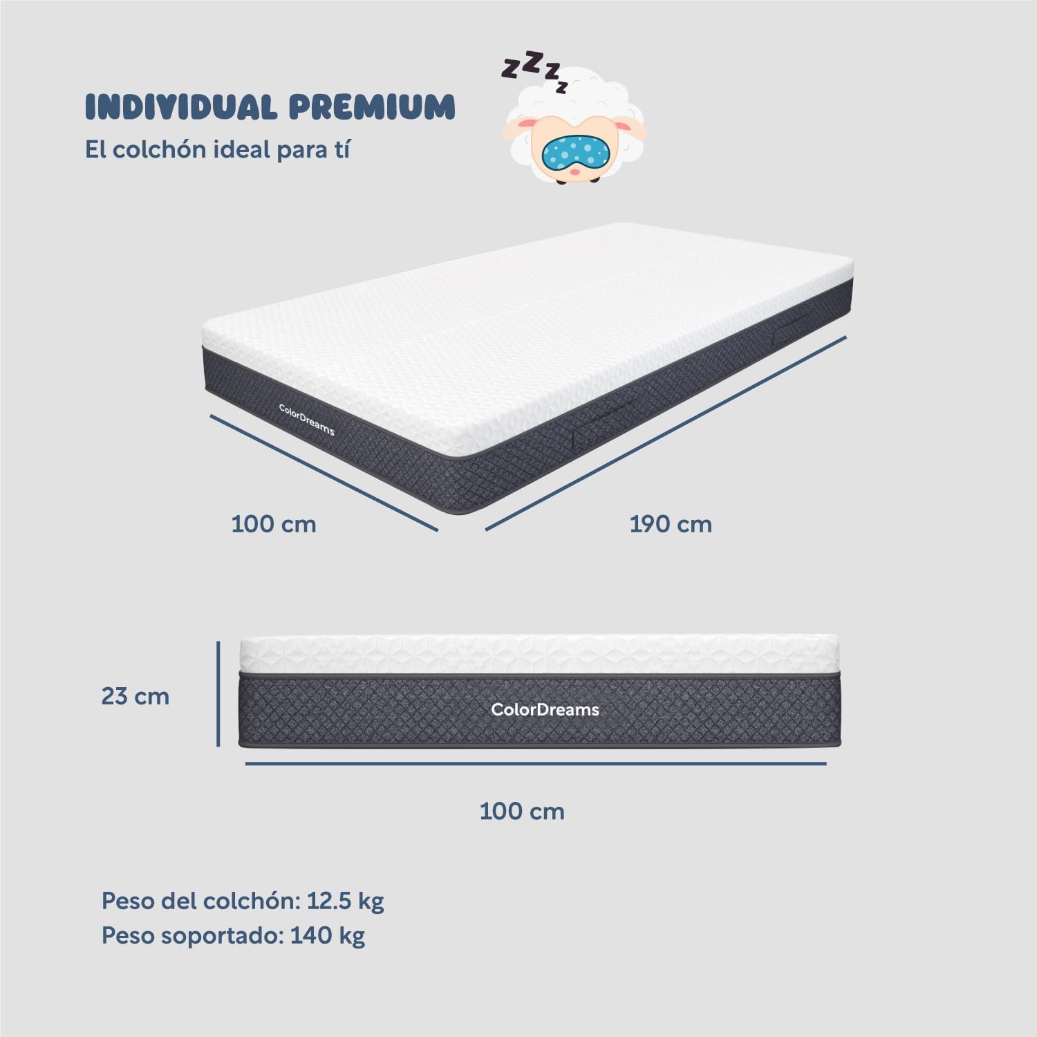 COLORDREAMS | Colchón en Caja Individual Memory – 100x190x23 cm - 6 Capas de Espuma de Alta Densidad – Manijas Reforzadas – Firmeza Justa – Hipoalergénico