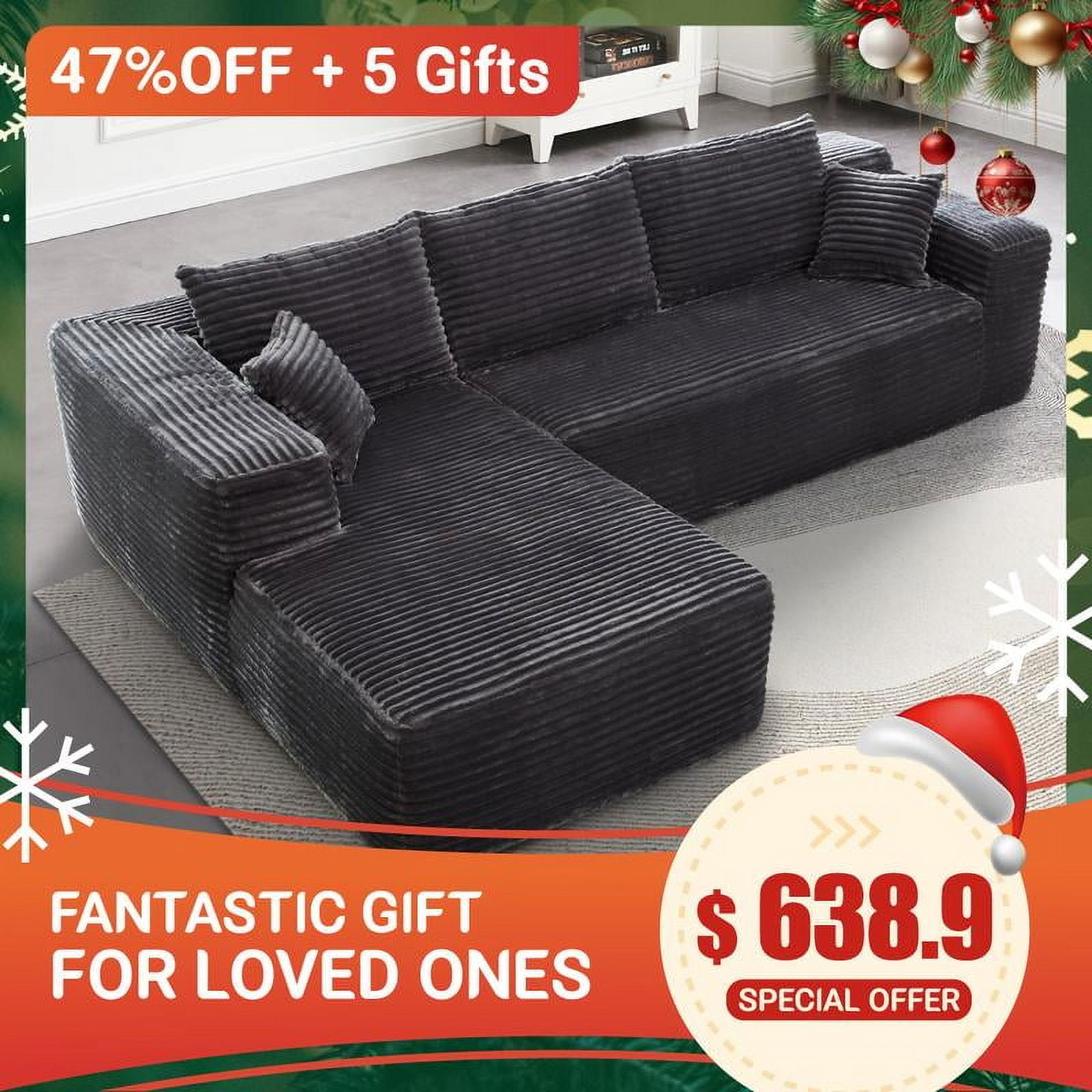 【2 Packages Shipping】Ovios 104" Plush Corduroy Cloud Velvet Modular Couch with Chaise, No Assembly Required - L-Shaped Sectional Sofa Set with Flexible Configuration - 104"W x 67.7"D x 30"H, 3 Seater