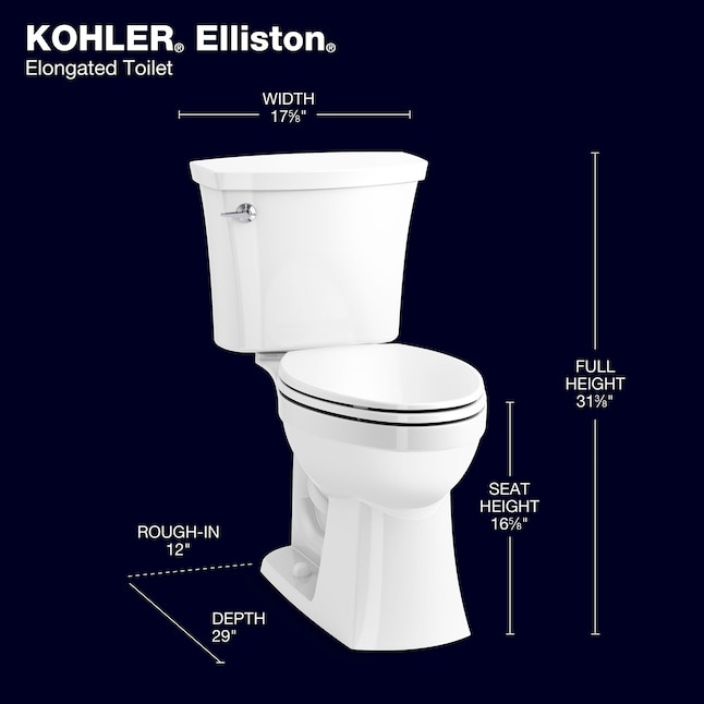 Inodoro de 2 piezas con cierre suave y altura de silla alargada blanca KOHLER Elliston WaterSense empotrable de 12 pulgadas, 1,28 GPF