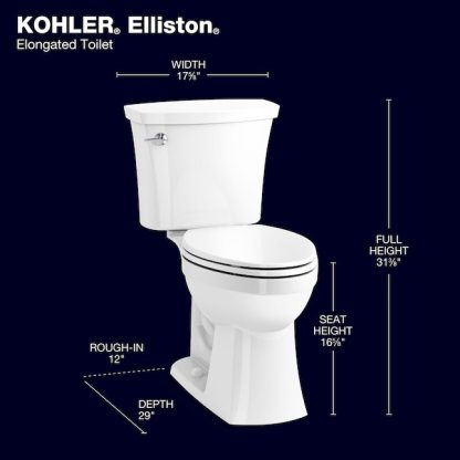 Inodoro de 2 piezas con cierre suave y altura de silla alargada blanca KOHLER Elliston WaterSense empotrable de 12 pulgadas, 1,28 GPF