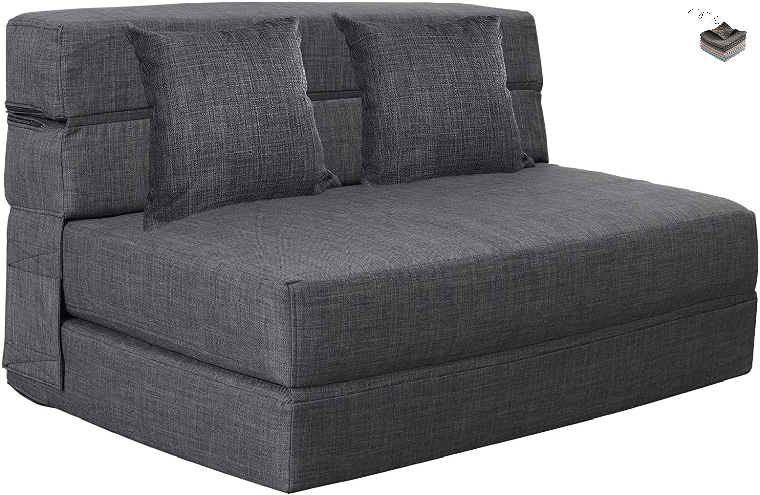 Nigoone - Sofá plegable tamaño Queen de espuma viscoelástica con 2 almohadas, sillón perezoso, triple futón, camas convertibles, funda lavable, gris oscuro