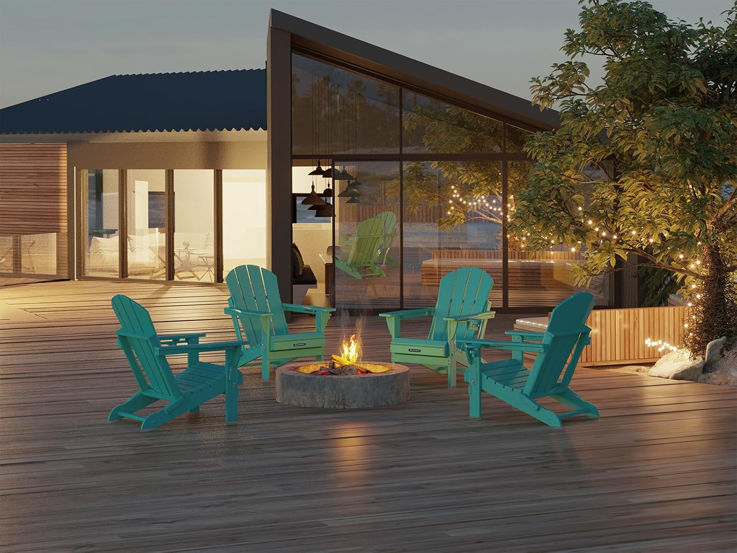 MUCHENGHY Sillas plegables Adirondack, sillas de patio, sillas para hogueras, sillas de exterior, sillas Adirondack de plástico, sillas de césped resistentes a la intemperie con portavasos para terraza, patio trasero, jardín (negro)