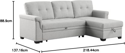Lilola Home Lucca - Sofá seccional Reversible de Lino Gris Claro con diván de Almacenamiento